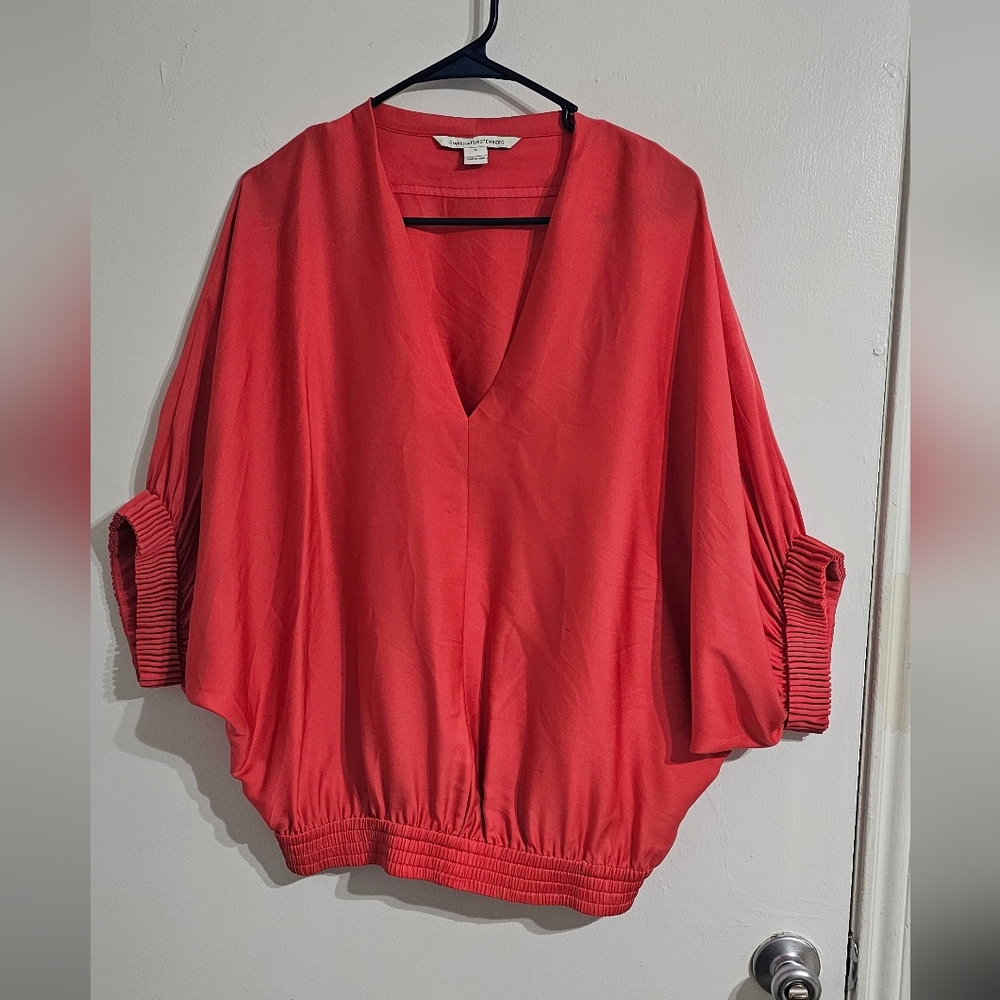 Diane Von Furstenberg Women'sβ Coral Silk Pullover Blouse Small